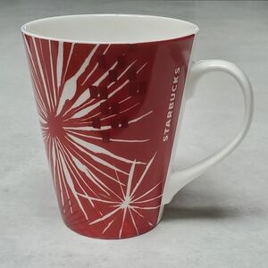 Starbucks 2014 Red & White Starburst Abstract 13 Oz Mug Cup